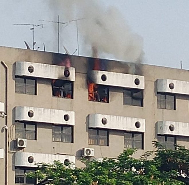 Pandemonium as fire guts section of federal secretariat in Abuja