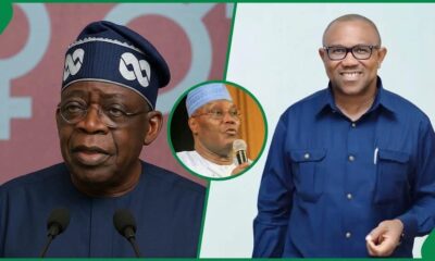 L R President Bola Tinubu Atiku Abubakar and Peter Obi